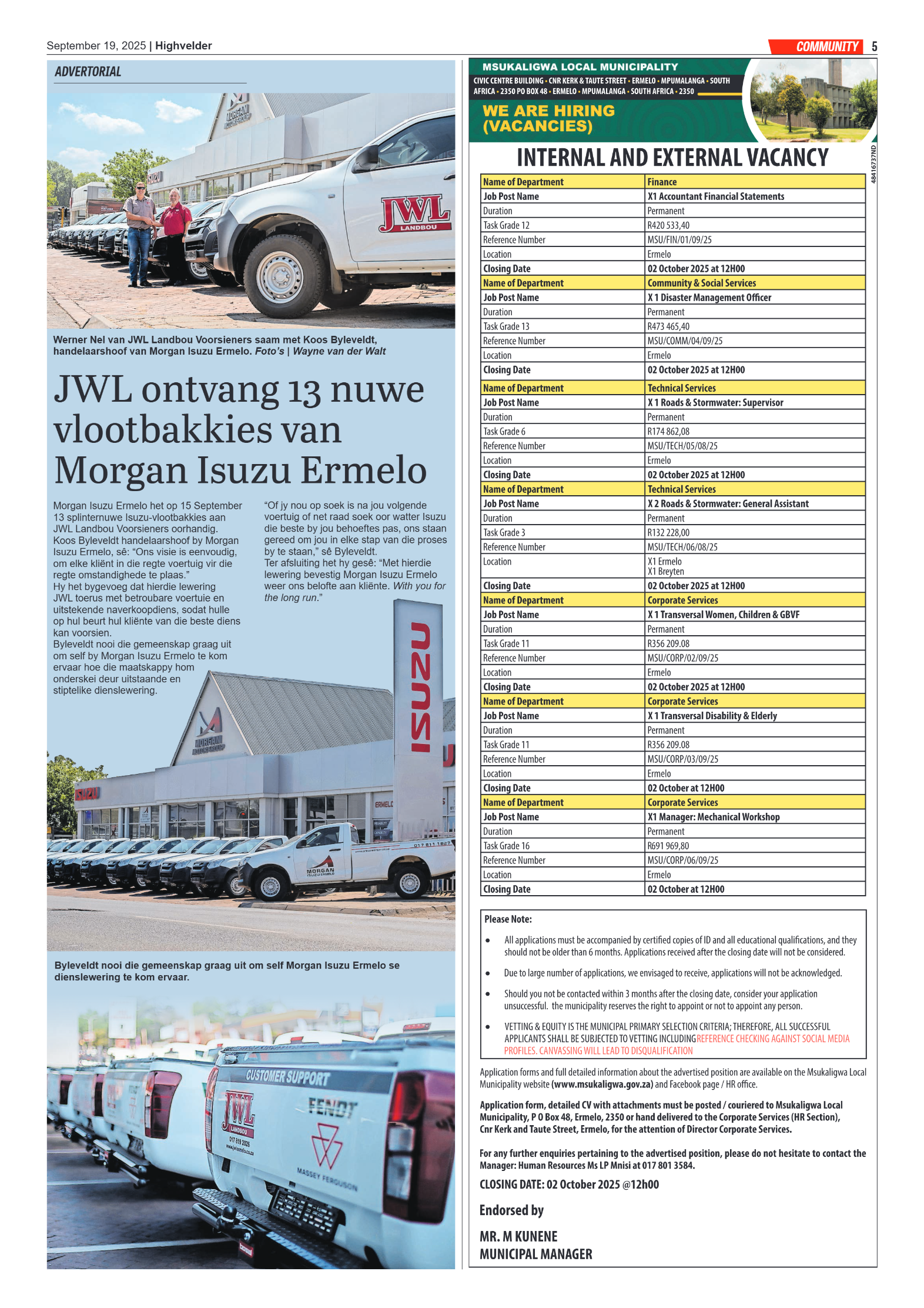 Higvelder Newspaper 19 September 2025 page 5