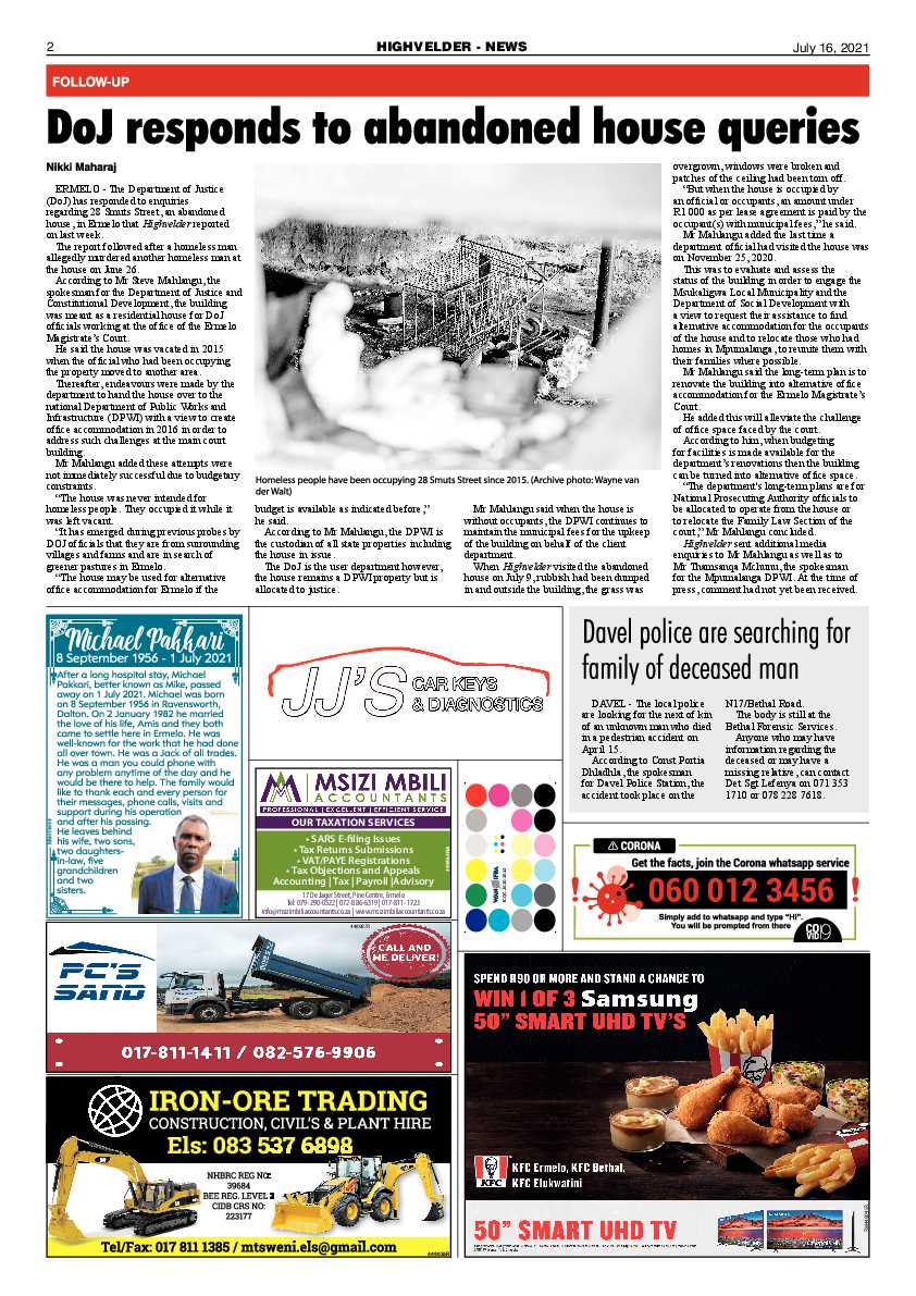Hihgvelder Newspaper 16 July 2021 page 2