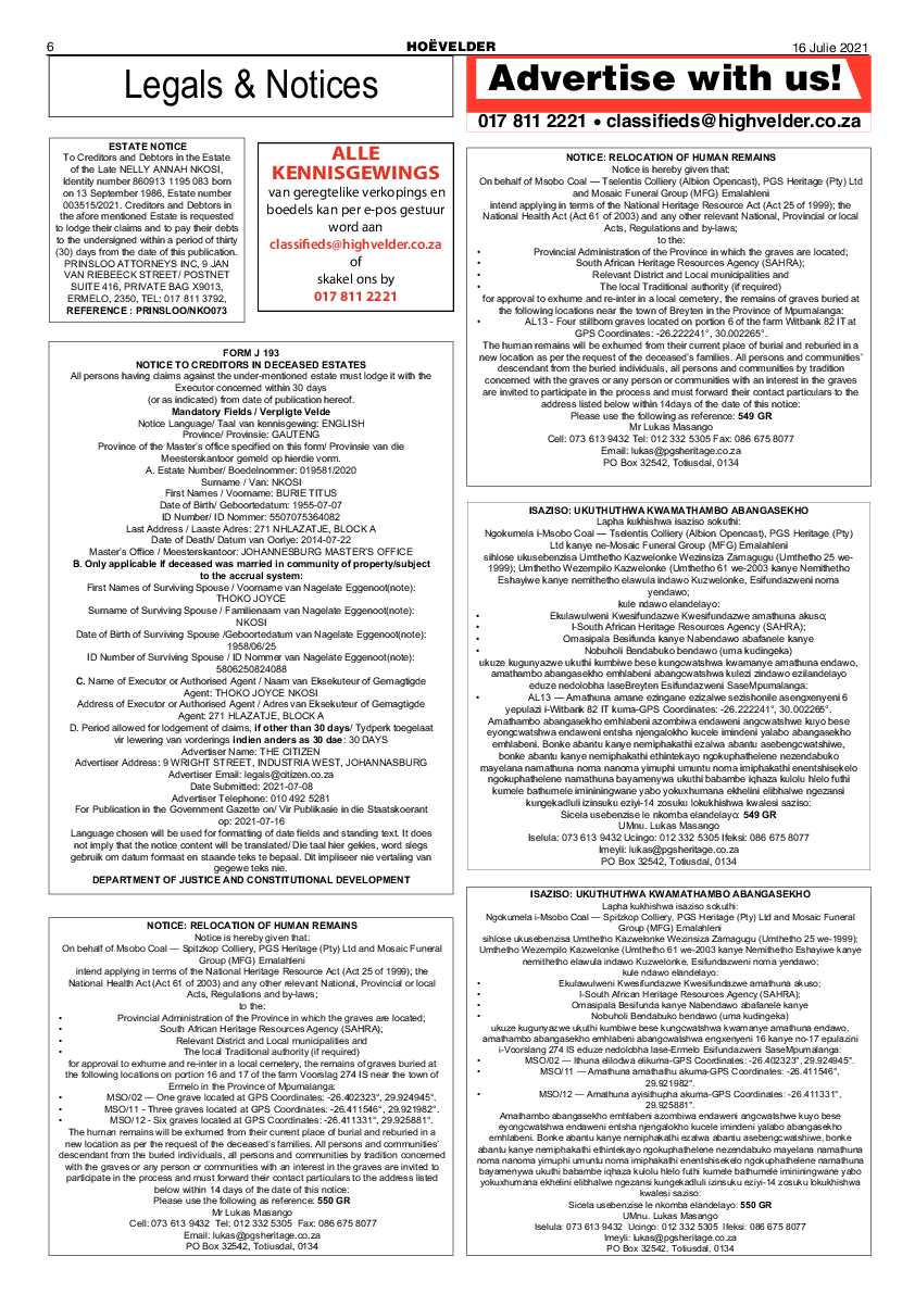 Hihgvelder Newspaper 16 July 2021 page 6