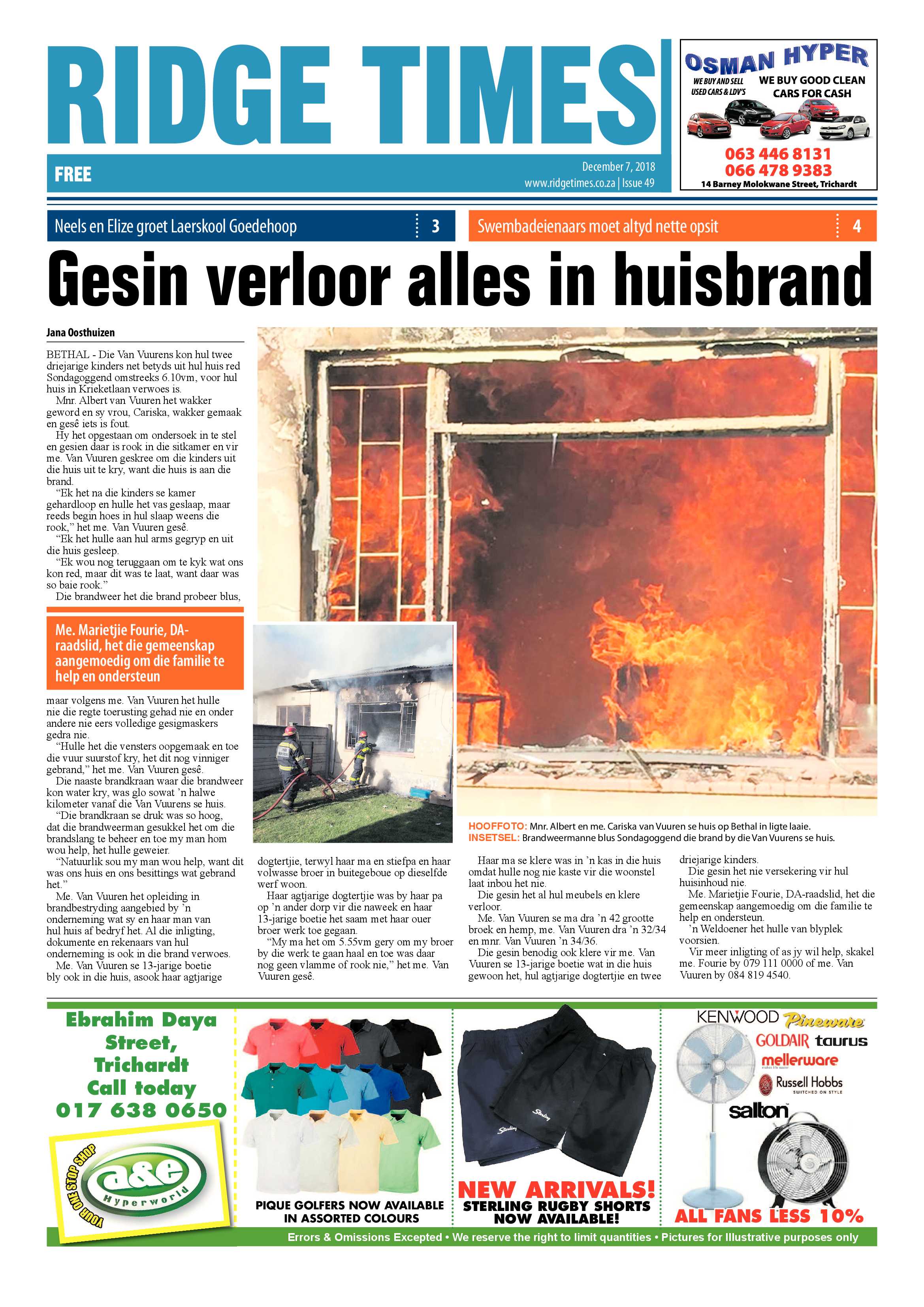 Ridge Times 7 December page 1